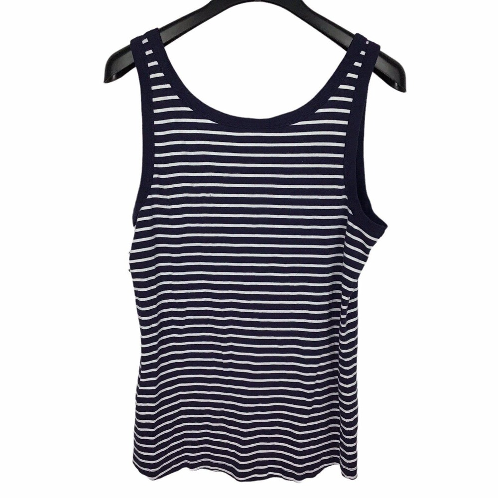 Caslon Melody Navy & White Nina Striped Scoop Neck Tank Cotton Women's Large L - Picture 5 of 6
